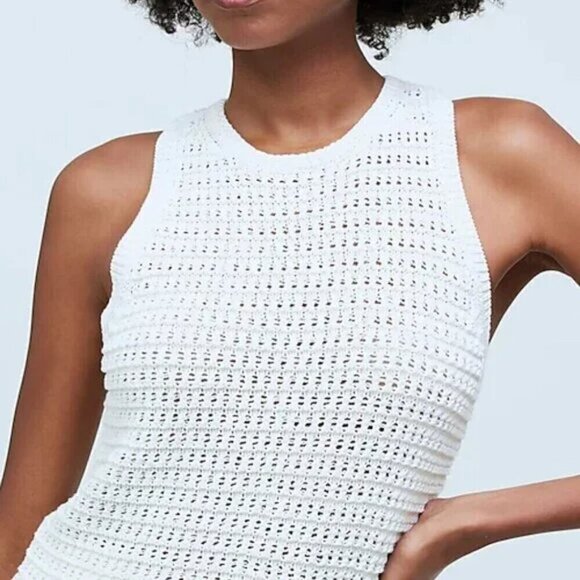 Madewell Crochet-Knit Crewneck Sweater Tank Bright Ivory Size S NWT - Picture 1 of 6
